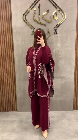 FC-30 READY TO WEAR WINTER 3 PIECE FLEECE SUIT CAPE SHAWL HIGH NECK & TROUSER