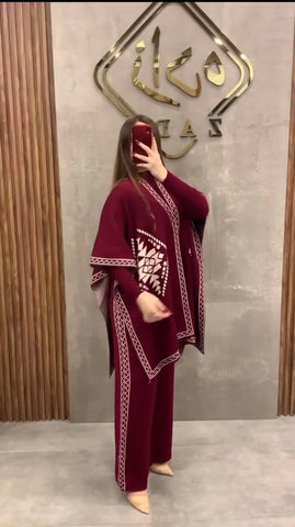 FC-30 READY TO WEAR WINTER 3 PIECE FLEECE SUIT CAPE SHAWL HIGH NECK & TROUSER