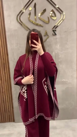 FC-30 READY TO WEAR WINTER 3 PIECE FLEECE SUIT CAPE SHAWL HIGH NECK & TROUSER