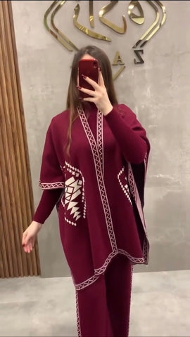 FC-30 READY TO WEAR WINTER 3 PIECE FLEECE SUIT CAPE SHAWL HIGH NECK & TROUSER
