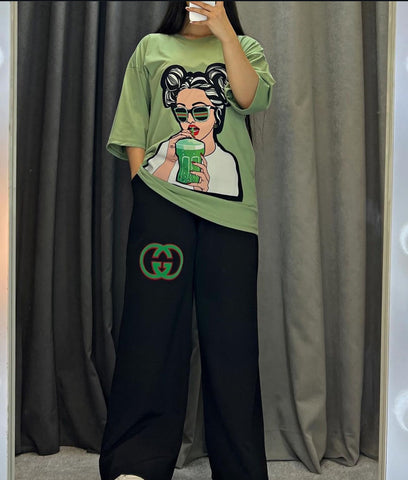 FC-25  Printed Drop-Shoulder Tee Trousers
