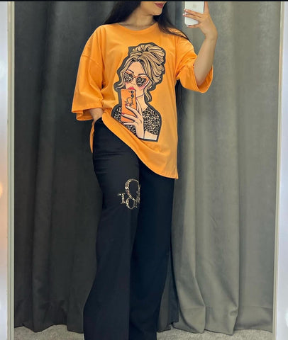FC-25  Printed Drop-Shoulder Tee Trousers