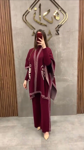 FC-30 READY TO WEAR WINTER 3 PIECE FLEECE SUIT CAPE SHAWL HIGH NECK & TROUSER