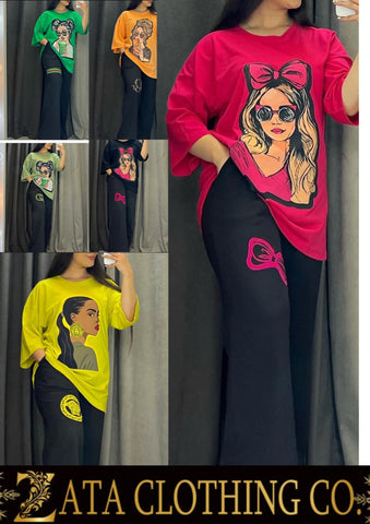 FC-25  Printed Drop-Shoulder Tee Trousers