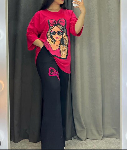 FC-25  Printed Drop-Shoulder Tee Trousers