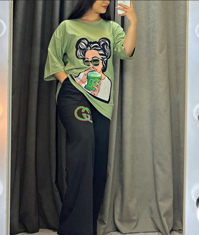 FC-25  Printed Drop-Shoulder Tee Trousers