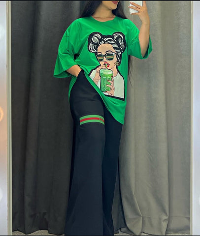 FC-25  Printed Drop-Shoulder Tee Trousers