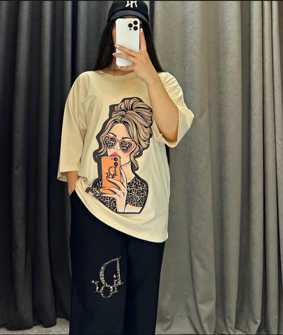 FC-25  Printed Drop-Shoulder Tee Trousers