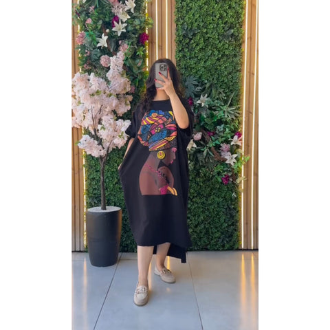 FC-13  Long Loose Printed Top Tee